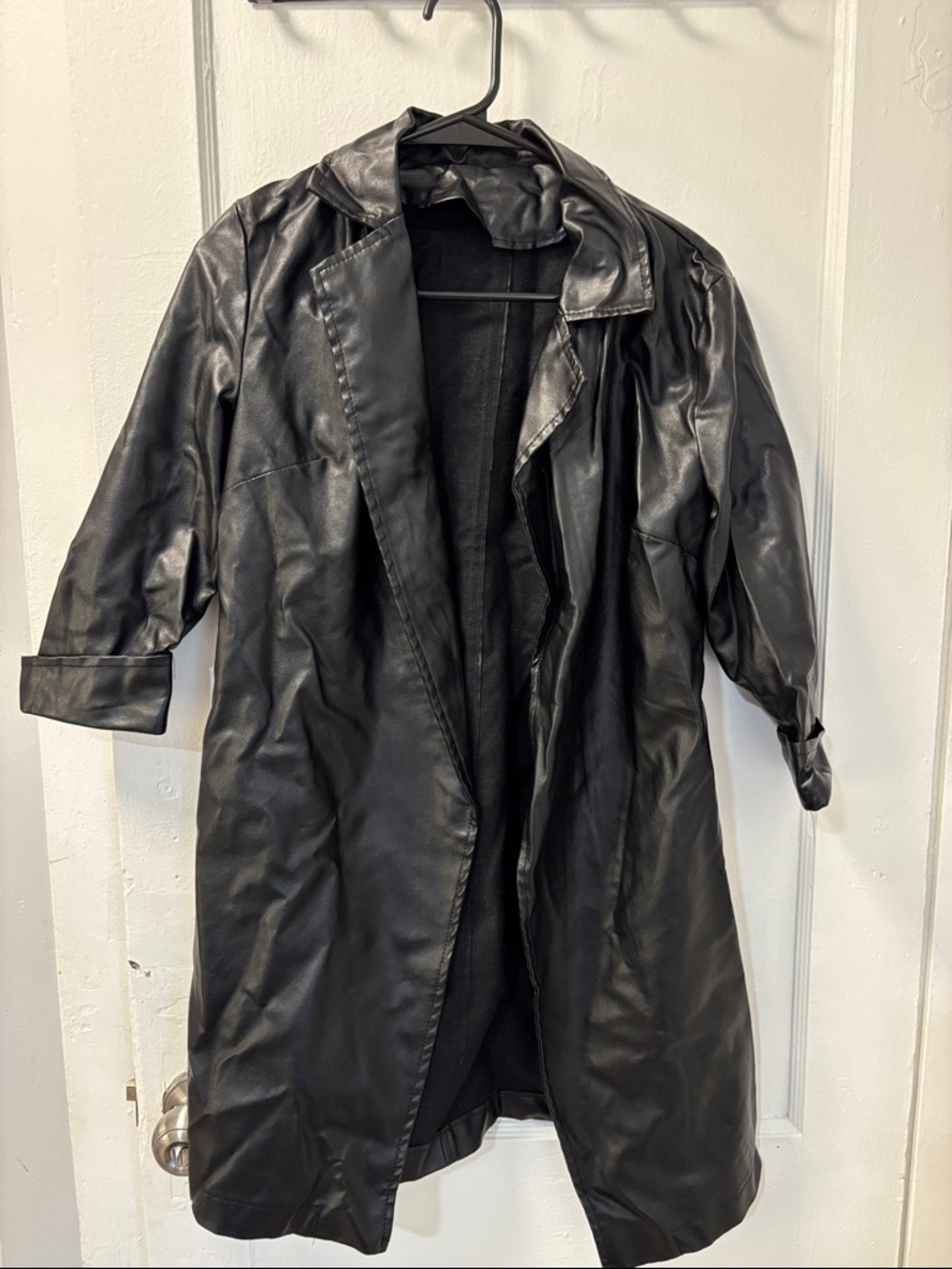 Black Faux Leather Trench Coat